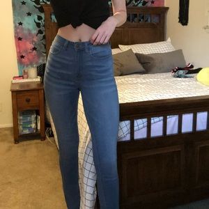 High waisted blue jeans